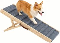 Dog Ramp for Bed, 39.4" Long Wooden Pet Ramp for Small & Large Dogs, 4 Adjustable Heights 12.2" to 22" with Anti-Slip Carpet & Carrying Handle Holds, Portable Dog ramps for Car, Bed, Couch, Outdoor