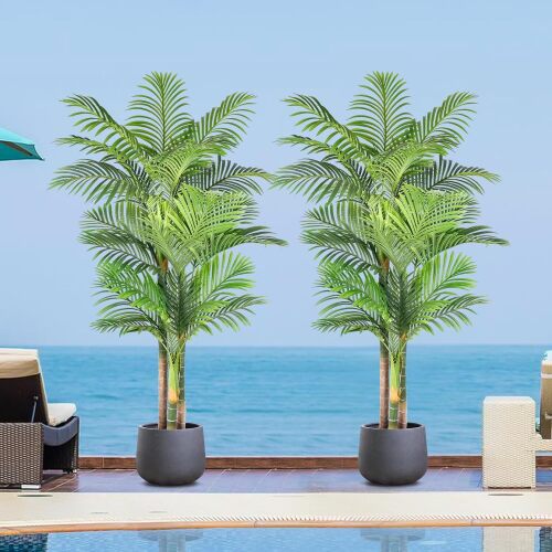 6ft Tall Triple Golden Cane Palm Artificial Tree 72inch Large Tropical Palm Tree UV Resistant Fake Plant in Pot for Indoor Outdoor Big House Living Room Outside Patio Office Home Decor 2Pack