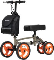 Steerable Knee Scooter, Foldable Knee Walker with Basket Dual Braking System, Knee Scooters for or Angle and Injured Foot Broken, Champagne