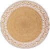 Premium Natural Jute Braided Area Rug, 4-feet Round, White Printed Border, Stain Resistance, Natural Handmade Rug for Entryways, Living Room, Dining Room, Bedroom, Farmhouse, Kitchen