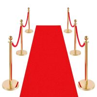 Stanchions and Velvet Ropes 6Pcs, Hollow Base with Stainless Steel Post & 26.25ft Carpet, 4 Red Velvet Ropes, Crowd Control Barriers Gold Stanchions, Red Carpet Runner Poles for Party Supplies