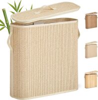 Bamboo Toilet Paper Storage Basket with Lid & Handle - 32L Large Capacity Handwoven Bathroom Organizer for 16 Rolls - Sturdy Stand Holder for Toilet Paper Organization