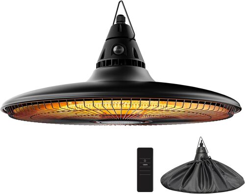 Hanging Heater, 1500W Outdoor Electric Patio Ceiling Heater with Remote Control, Infrared for Courtyard, Garage, Patio, Overheat & Tip-Over Protection, Waterproof