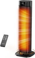 Space Heaters for Indoor Use, 24" Electric Space Heater, 1500W PTC Ceramic Heater for Office with Remote, Thermostat, 3 Modes, 35dB Quiet, 12H Timer Portable Heater for Bedroom Home Large Rooms