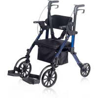 2 in 1 Rollator Walker & Transport Chair, Folding Wheelchair Rolling Mobility Walking Aid for Adult, Seniors, Blue