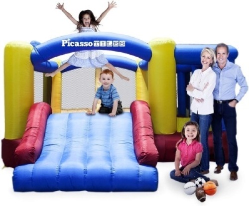 PicassoTiles 12x10' Inflatable Jumping Bounce&nbsp;House, Jump Slide, Dunk Playhouse w/ Basketball Rim