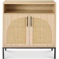 2-Door Rattan Cabinet, Buffet, w/ Cord Cutout & Storage Shelf, Natural