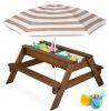 3-in-1 Kids Sand & Water Table Outdoor Wood Picnic Table w/ Umbrella
