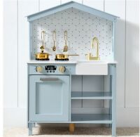Pretend Play Wooden Farmhouse Kitchen Set w/ Storage, 5 Accessories