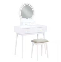 Lazzara Calera 2-Piece White Makeup Vanity Sets with Dresser, Mirror and Stool