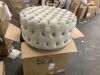 Beige Round Velvet-Feel Upholstered Foot Stool Ottoman with Button Tufted Design - 2