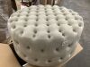 Beige Round Velvet-Feel Upholstered Foot Stool Ottoman with Button Tufted Design - 3