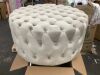 Beige Round Velvet-Feel Upholstered Foot Stool Ottoman with Button Tufted Design - 4