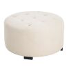 Christopher Knight Home Calistae Modern 29.25 in. W Beige Upholstered Linen Round Accent Ottoman with Button Tufting - Torn Dust Cover on Bottom