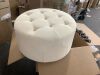 Christopher Knight Home Calistae Modern 29.25 in. W Beige Upholstered Linen Round Accent Ottoman with Button Tufting - Torn Dust Cover on Bottom - 2