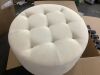 Christopher Knight Home Calistae Modern 29.25 in. W Beige Upholstered Linen Round Accent Ottoman with Button Tufting - Torn Dust Cover on Bottom - 3