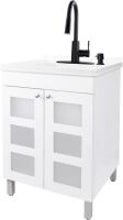 JS Jackson Supplies Utility Sink with White Vanity Cabinet, Black High-Arc Pull-Down Sprayer Faucet