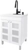 JS Jackson Supplies Utility Sink with White Vanity Cabinet, Black High-Arc Pull-Down Sprayer Faucet