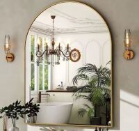 Gold 30 in. W x 40 in. H Arched Aluminum Alloy Framed Mirror