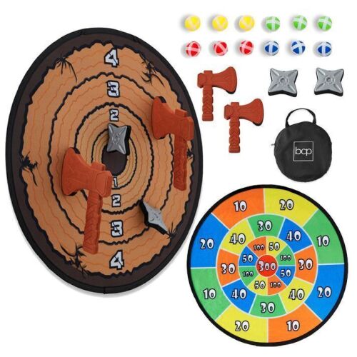Lot of (4) Double-Sided Dart Board, Sticky Ball Axe Star Throwing Game