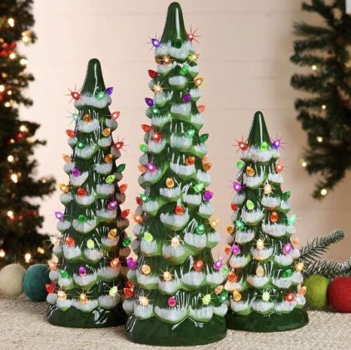 Set of 3 Pre-Lit Ceramic Tabletop Christmas Trees