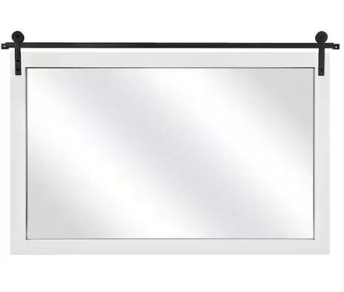 40 in. W x 26 in. H White Rectangle Wood Framed Accent Wall Mirror