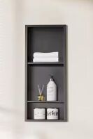 12 in. W x 30 in. H x 4 in. D Waterproof Recessed Shower Niche with Double Shelves in Matte Black, No Tile Needed