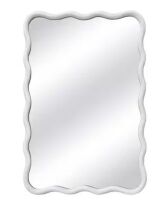 24 in. W x 36 in. H Rectangle White Wood Framed Wavy Wall Mirror