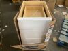 Hampton Bay Shaker 18 in. W x 24 in. D x 34.5 in. H Assembled 3 Drawer Base Kitchen Cabinet in Satin White - Drawer Face Needs Reattached, Small Crack & Piece Broken off Drawer Bottom