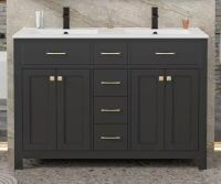 48 in. W x 18 in. D x 34 in. H 2-Sink Freestanding Bath Vanity in Black with White SMC Resin Top and Drain Faucet Set