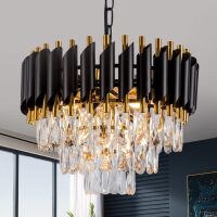 3-Tier Black Gold Crystal Chandelier 5-Light 15&rsquo;&rsquo; Modern Crystal Pendant Chandelier Ceiling Light Fixture Hanging Lighting for Kitchen Island Dining Room Foyer Entryway Bedroom