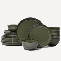 18 Piece Dinnerware Set for 6, Reactive Glaze Terracotta Plates and Bowls Set, Large Family-Sized Stoneware Dish Set for Gatherings, Chip and Scratch Resistant