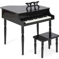 Kids Mini Wooden Grand Piano w/ Lid, Bench, Music Rack, Song Book, Stickers