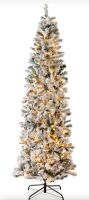 BCP Pre-Lit Snow Flocked Artificial Pencil Christmas Tree, 4.5'