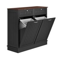 HOMEIBRO Farmhouse 40 in. W x 14 in. D x 36 in. H Ready to Assemble Cabinets Floor Tilt Out Trash Cabinet in Black