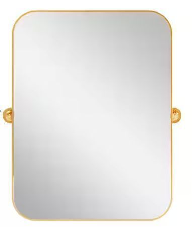 Dovelina 24 in. W x 31.5 in. H Modern Rectangle Metal Framed Gold Pivoted Wall Mirror With Rounded Corners