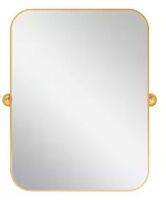 Dovelina 24 in. W x 31.5 in. H Modern Rectangle Metal Framed Gold Pivoted Wall Mirror With Rounded Corners