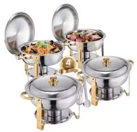 Stainless Steel Round Chafing Dish Buffet Set, 5 qt. 4-Pack