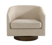 Light Brown Cotton Linen Upholstered 360&deg; Swivel Arm Chair With Wood Base