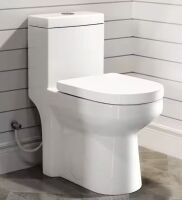 Hanikes One-Piece 1.1/1.6 GPF Dual Flush Round Toilet in White Soft Close Seat Included
