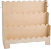 3-Tier Scalloped Bookcase with Hooks for Backpacks