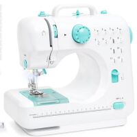 BCP Grey & White, 6V Portable Foot Pedal Sewing Machine w/ 12 Stitch Patterns