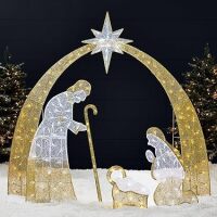6ft Lighted 2D Outdoor Nativity Scene, Christmas Arch Holy Family Yard Decoration