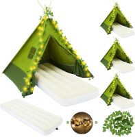 4 Sets Camp Teepee Tent Set Camping Party Tents Decorations Vbs Sunday School Backdrop Photography with Mattress Lights and Fake Vines for Camping Sleepovers Slumber Birthday Party Supplies