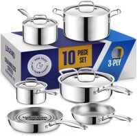 3 Ply Stainless Steel Pots and Pans Set | 10-Piece, Induction, Non-Toxic, Oven Safe | Best 18/8 Full Clad | Premium Kitchen Cooking, Professional Chef Quality