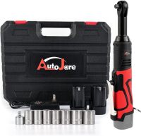 Extended 18V Cordless Electric Ratchet Wrench Set 3/8" Drive 450RPM 60 ft-lbs Power Ratchet Tool Kit with 1/4" Socket Adapter, 7pcs Socket, Charger and 2pcs 1.5Ah Lithium-Ion Batteries