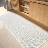 Waffle Bath Mat-Runner Rug, Super Absorbent Non Slip Bath Mats for Bathroom Machine Washable Long Rugs with Tassels, Bath Rugs for Bathroom Floor Beside Tub