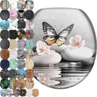 SANILO Wooden Toilet Seat with Soft Close [ROUND] - Decorative, Quiet & Slow Close Molded Wood Seat - With Strong Bumpers & Hinges - Adjustable Fit &ndash; Vanesa