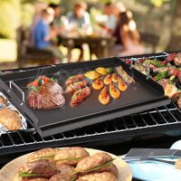 Seasoned Nonstick Cast Iron Griddle for Gas & Charcoal Grills &ndash; Universal Flat Top with Grease Groove, Reinforced Ridges & High Sidewalls, Great for Parties, Camping & Tailgating