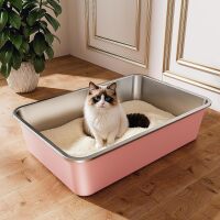 Stainless Steel Litter Box, Large Metal Cat Litter Box with High Sided for Big and Small Cats, Non-Stick, Easy to Clean, Odor-Free